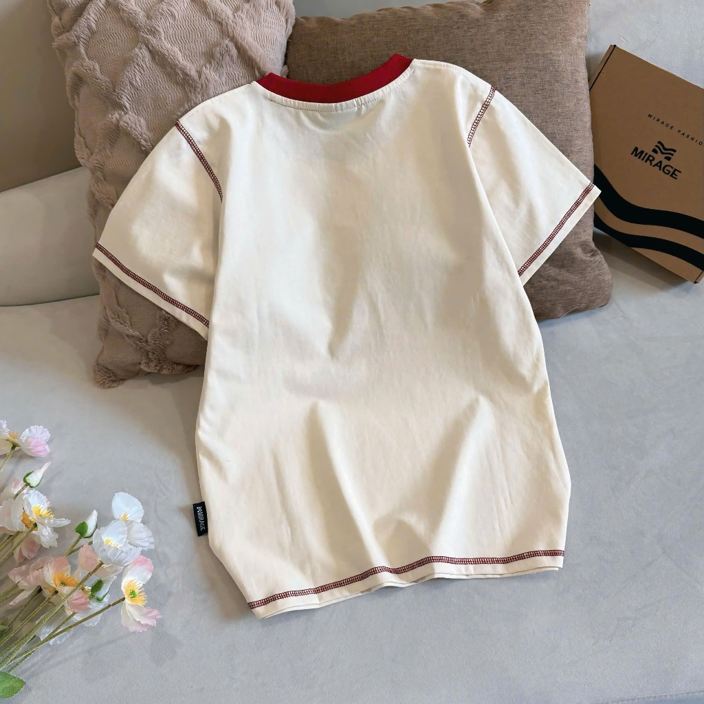 Áo Thun Viền Chữ Ngực Kem Nổi Bật, Chất Cotton Mềm Mịn, Có Kèm Hình Thật.