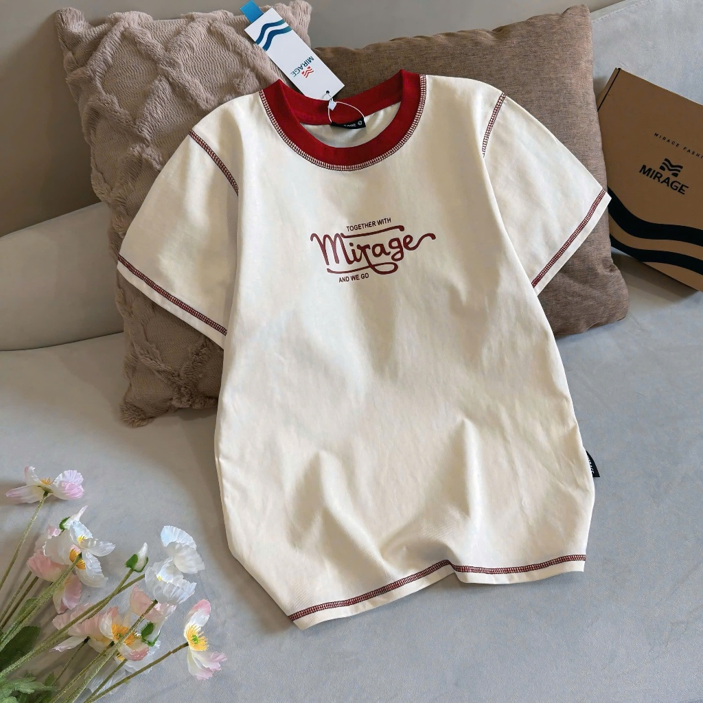 Áo Thun Viền Chữ Ngực Kem Nổi Bật, Chất Cotton Mềm Mịn, Có Kèm Hình Thật.