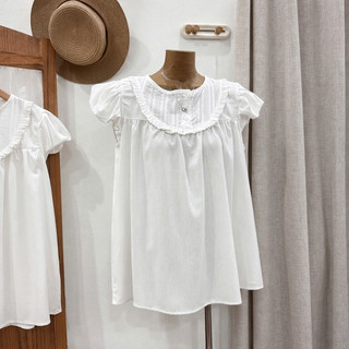 Áo babydoll dáng dài giấu quần kiểu dáng vintage, cổ tròn tay bồng LAVIAN A84