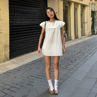 Áo babydoll dáng dài giấu quần kiểu dáng vintage, cổ tròn tay bồng LAVIAN A84