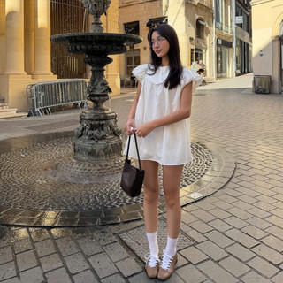 Áo babydoll dáng dài giấu quần kiểu dáng vintage, cổ tròn tay bồng LAVIAN A84