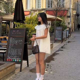 Áo babydoll dáng dài giấu quần kiểu dáng vintage, cổ tròn tay bồng LAVIAN A84