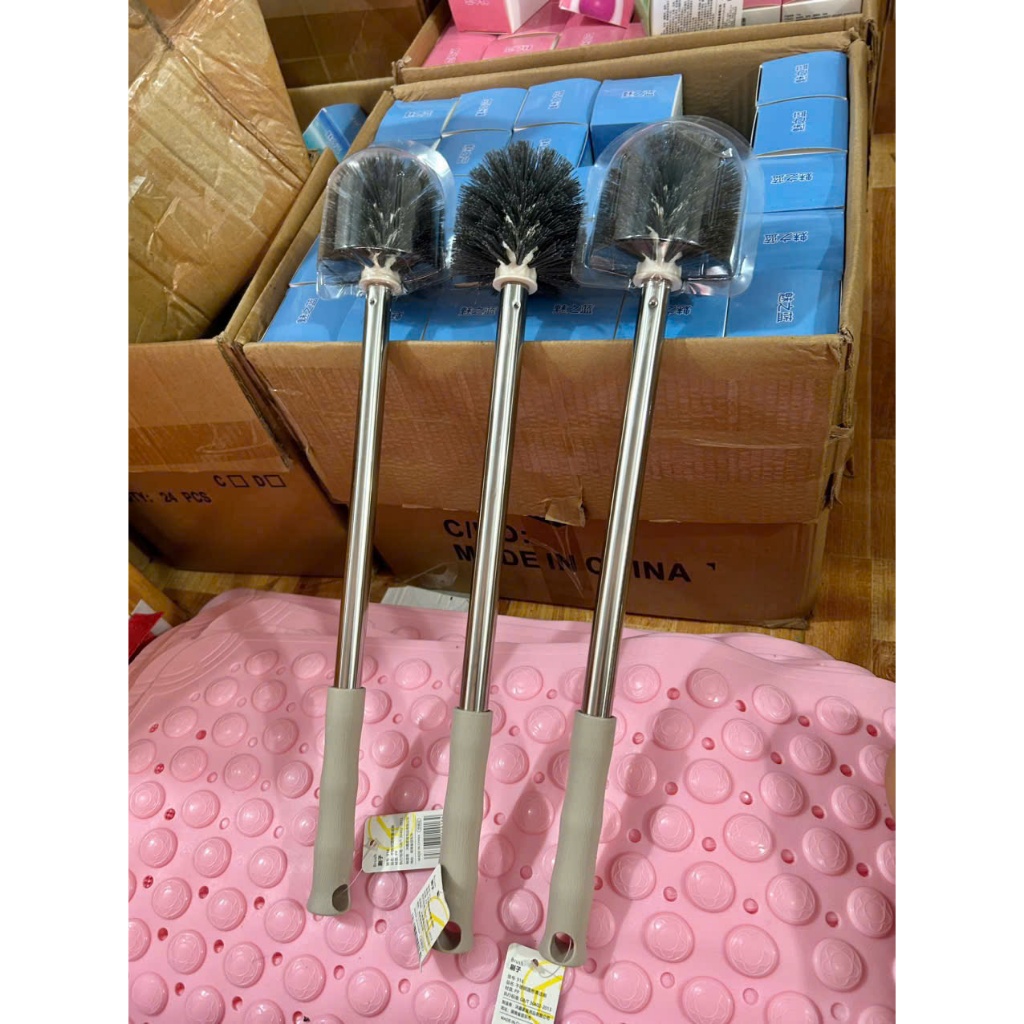 Cọ Chà Toilet Inox Cán Dài – Bàn Chải Cọ Bồn Cầu Đầu Cong Cao Cấp