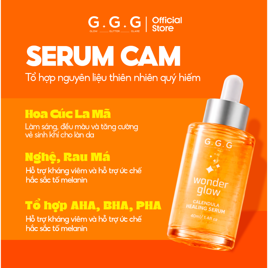 [MUA 1 TẶNG 1] Serum Cam Giảm Mụn, Làm Dịu Da Và Mờ Thâm AHA-BHA-PHA G.G.G Wonder Glow Healing Serum 40ml