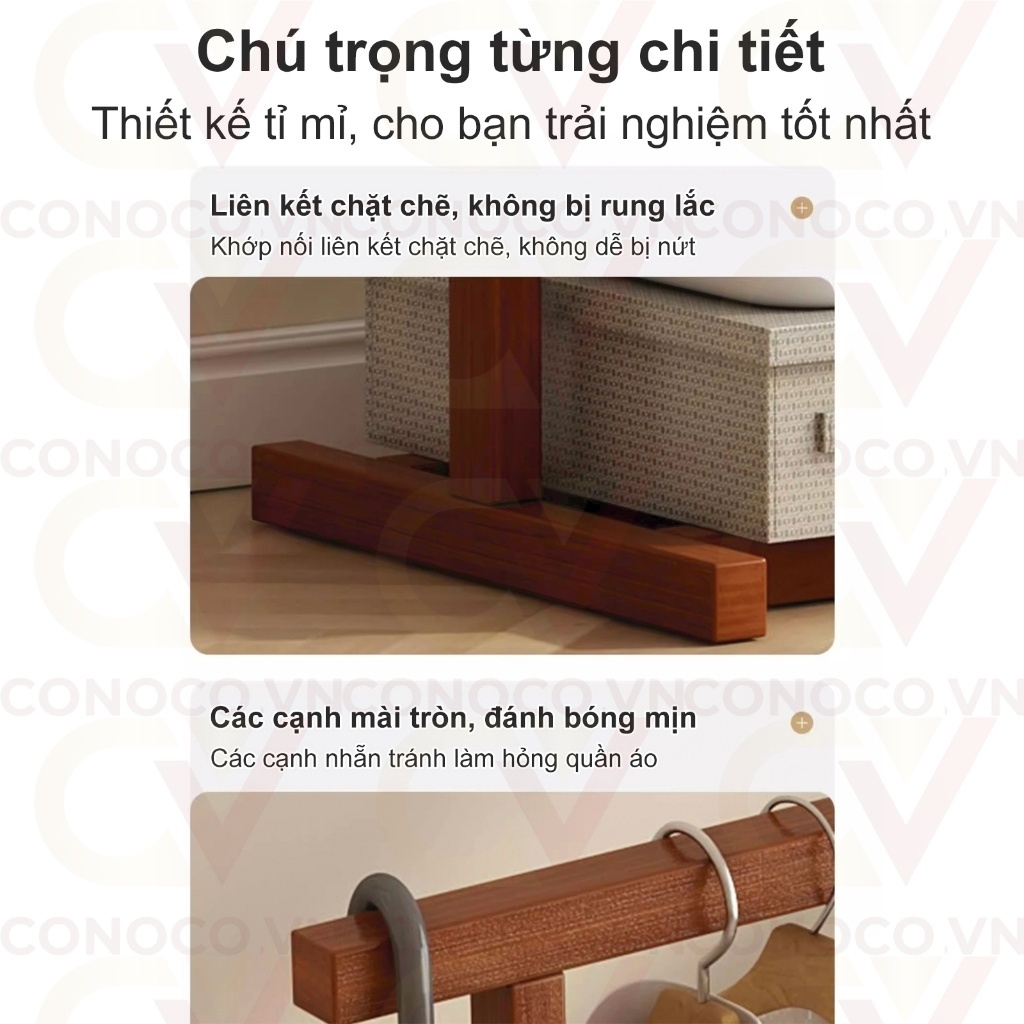 CONOCO Giá Treo Quần Áo Gỗ Đa Năng Chịu Lực Tốt  Kệ 2 Tầng Sức Chứa Lớn Decor Phòng Ngủ Gọn Gàng