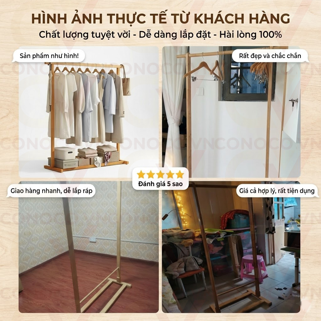 CONOCO Giá Treo Quần Áo Gỗ Đa Năng Chịu Lực Tốt  Kệ 2 Tầng Sức Chứa Lớn Decor Phòng Ngủ Gọn Gàng