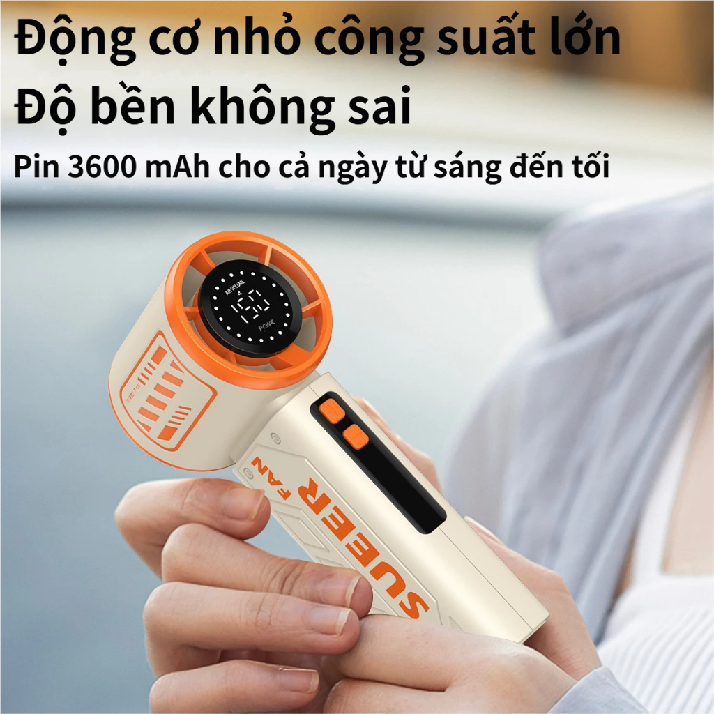 Quạt Cầm Tay Turbo Siêu Mạnh Gió | Pin 3600mAh | Màn Hình LED | 150 Cấp Điều Chỉnh | Siêu Nhỏ Gọn Dễ Mang Theo