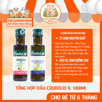 [DATE MỚI] Dầu Ép Lạnh Hữu Cơ CRUDOLIO Ý - Chai 100ml – Dầu Olive & Dầu Hạt Omega 3-6-9 Cho Bé Từ 6M+