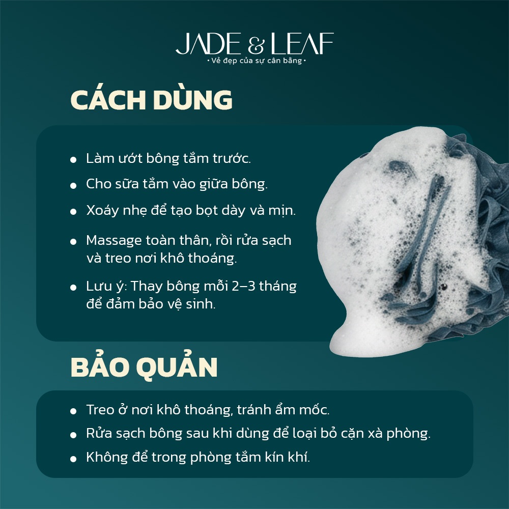 Bông Tắm Tạo Bọt Jade&Leaf Cao Cấp Hình Hoa Hồng, Mềm Mịn Bọt Nhiều Size Lớn Chất Liệu Lưới