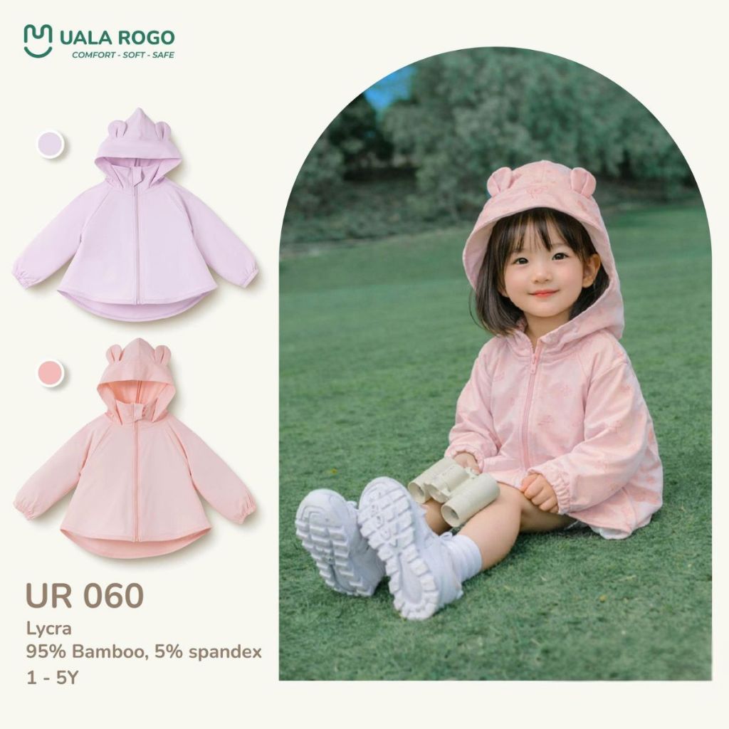 Áo chống nắng cho bé Ualarogo 1-5 tuổi vải Lycra co giãn mềm mại bo chun khoá kéo có mũ UR 060