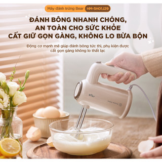 Máy đánh trứng cầm tay mini Bear HM-5H01J29, Công suất 125W, 5 Chế độ, Que inox 304, BH 18 Tháng