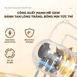 Máy đánh trứng cầm tay mini Bear HM-5H01J29, Công suất 125W, 5 Chế độ, Que inox 304, BH 18 Tháng