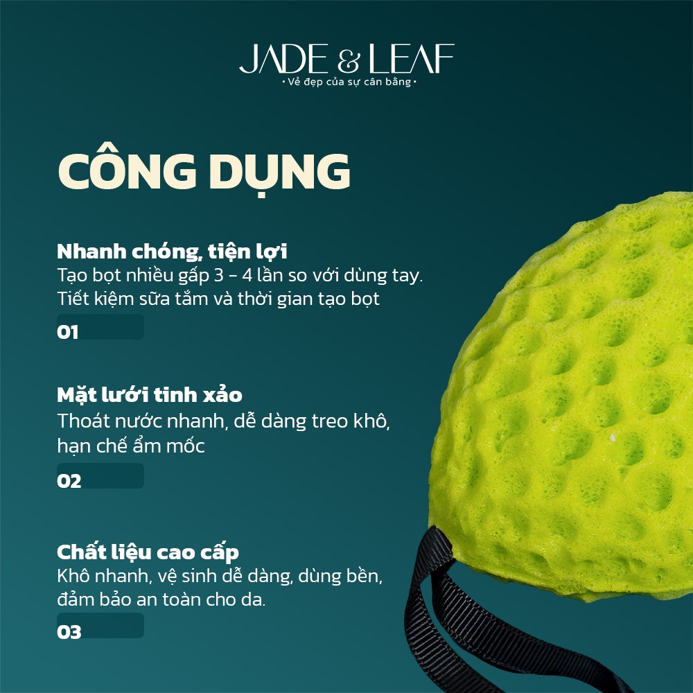 Bông Tắm Tạo Bọt Jade&Leaf Cao Cấp Hình Bọt Phô Mai, Chất Liệu Lưới Mềm Mịn Size Lớn Bọt Nhiều