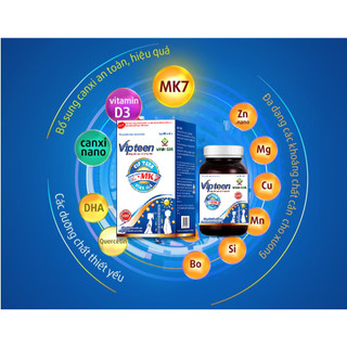 [TIẾT KIỆM] Viên Uống Hỗ Trợ Phát Triển Chiều Cao VIPTEEN Bổ Sung Canxi Cho Trẻ 9t -18t Hộp 60 viên