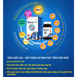 [TIẾT KIỆM] Viên Uống Hỗ Trợ Phát Triển Chiều Cao VIPTEEN Bổ Sung Canxi Cho Trẻ 9t -18t Hộp 60 viên