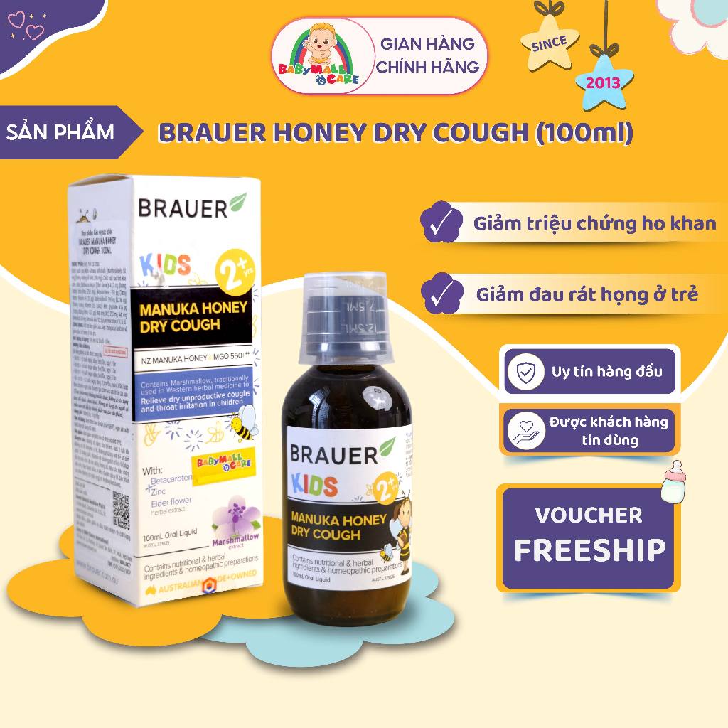 Siro Brauer Kids Manuka Honey Dry Cough 100ml Cho Trẻ 2+ Hỗ Trợ Dịu Họng  |  Babymall & Care