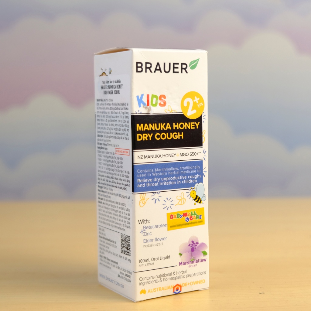 Siro Brauer Kids Manuka Honey Dry Cough 100ml Cho Trẻ 2+ Hỗ Trợ Dịu Họng  |  Babymall & Care
