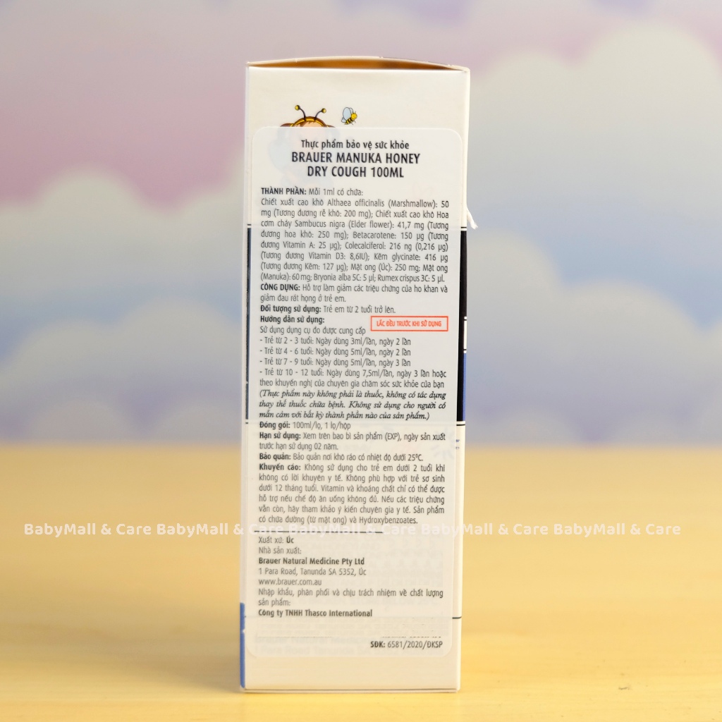 Siro Brauer Kids Manuka Honey Dry Cough 100ml Cho Trẻ 2+ Hỗ Trợ Dịu Họng  |  Babymall & Care
