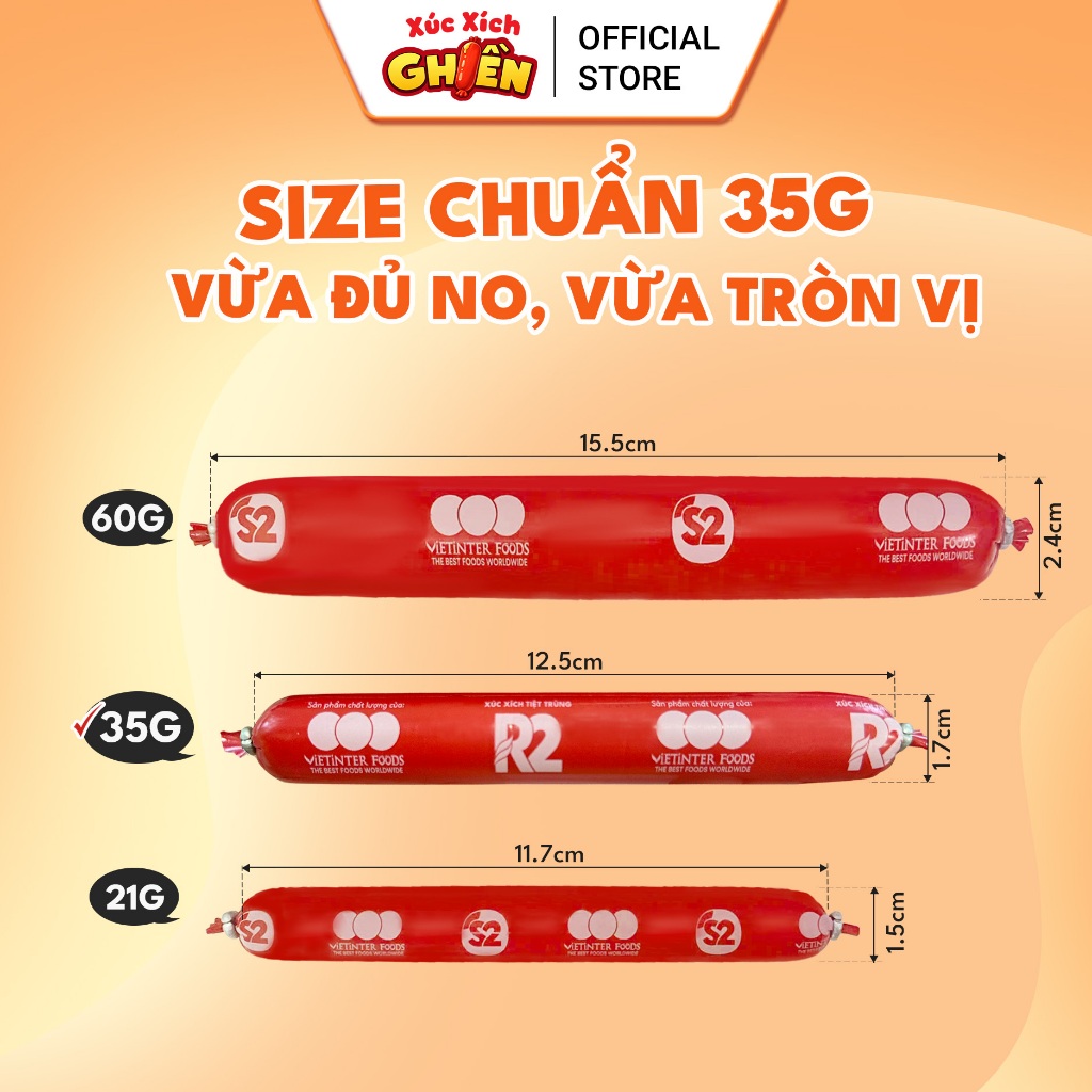 Combo 2 Ca 58 Cây Xúc Xích Dinh Dưỡng Tiệt Trùng R2 Vietinter Foods (Cây 35g)