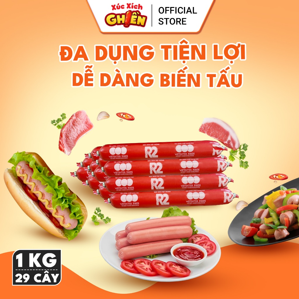 Combo 2 Ca 58 Cây Xúc Xích Dinh Dưỡng Tiệt Trùng R2 Vietinter Foods (Cây 35g)