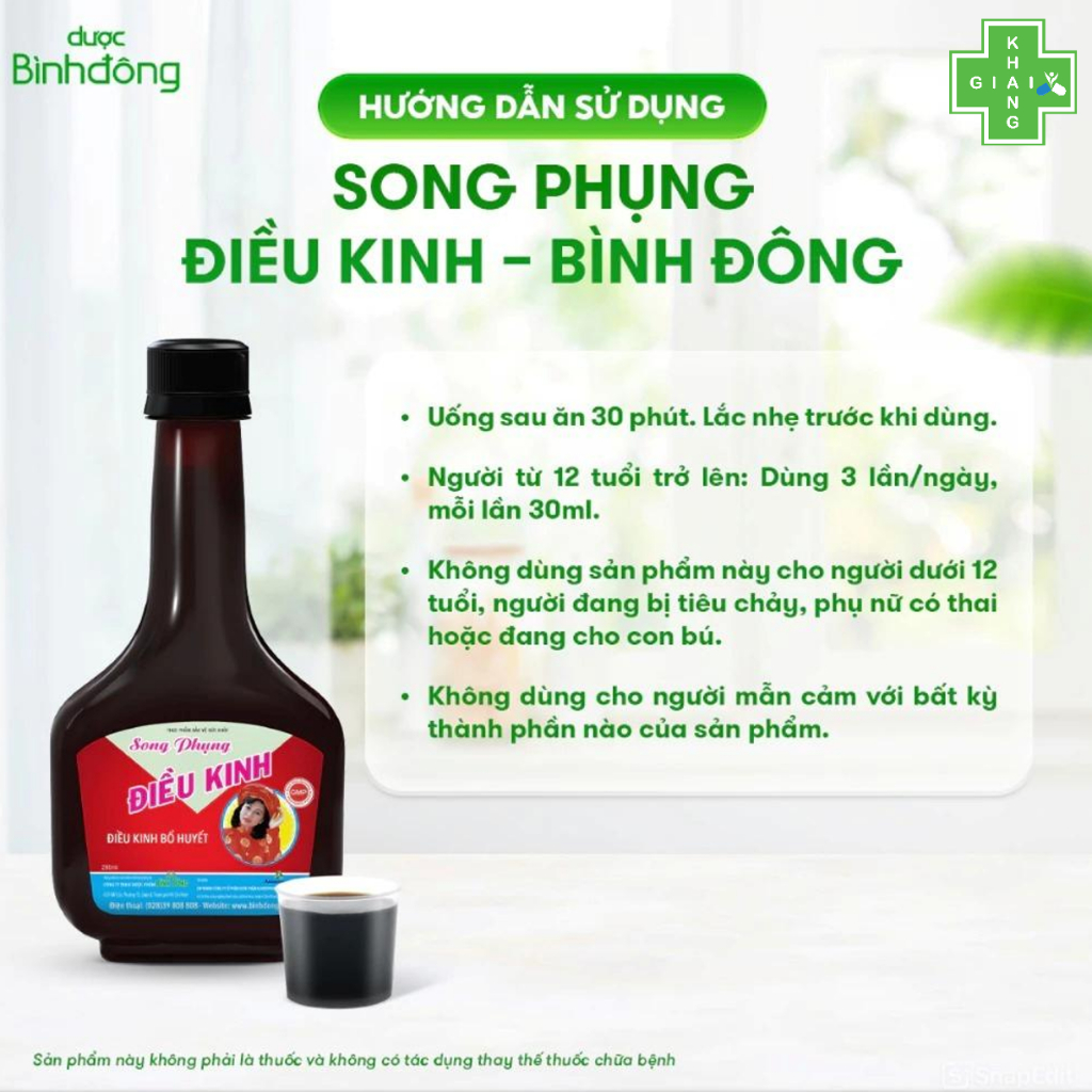 Cao lỏng điều hòa kinh nguyệt, giúp giảm đau bụng kinh Song phụng điều kinh Bình Đông (Chai 280ml)