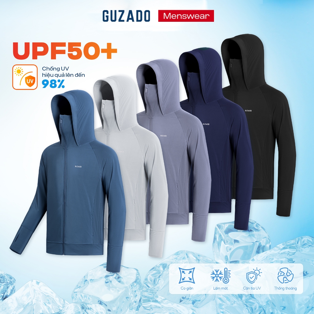 Áo Khoác Chống Nắng Nam GUZADO Thun Lạnh Thông Hơi Thoáng Mát Có Che Trán Chống UV Cản Gió Nhẹ GCN01