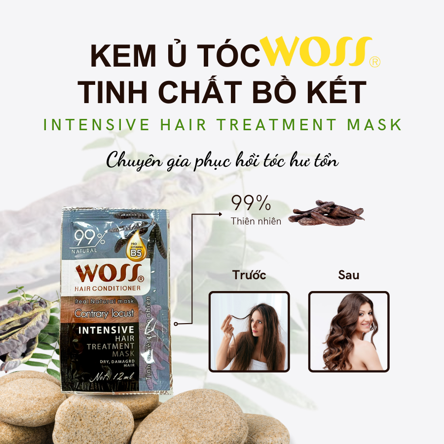 [WOSS] KEM Ủ TÓC MÊM MƯỢT GIẢM XƠ RỐI Ủ TÓC TẠI NHÀ WOSS Dây 12ml x 12 Gói