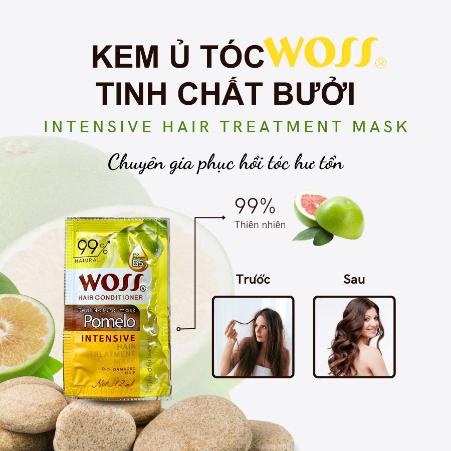 [WOSS] KEM Ủ TÓC MÊM MƯỢT GIẢM XƠ RỐI Ủ TÓC TẠI NHÀ WOSS Dây 12ml x 12 Gói