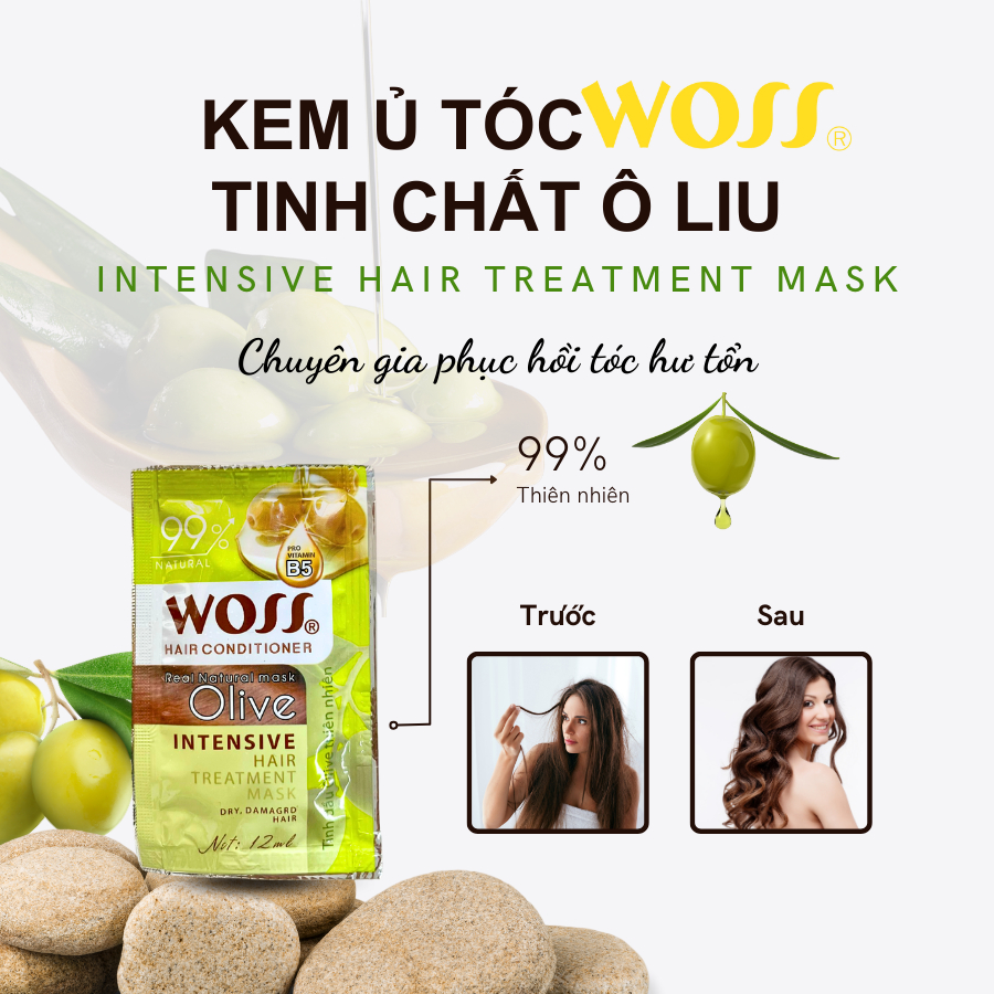 [WOSS] KEM Ủ TÓC MÊM MƯỢT GIẢM XƠ RỐI Ủ TÓC TẠI NHÀ WOSS Dây 12ml x 12 Gói