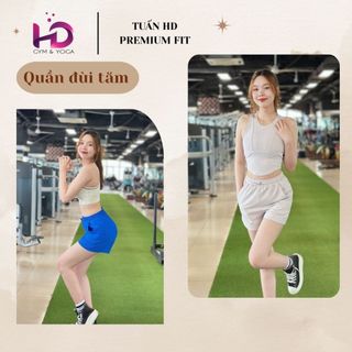Quần đũi vừa nữ, model: 99079.1.dt Quần Đùi Tăm Tuấn HD Tập Gym Vải Thun Tăm Có Dây Rút Cạp Cao