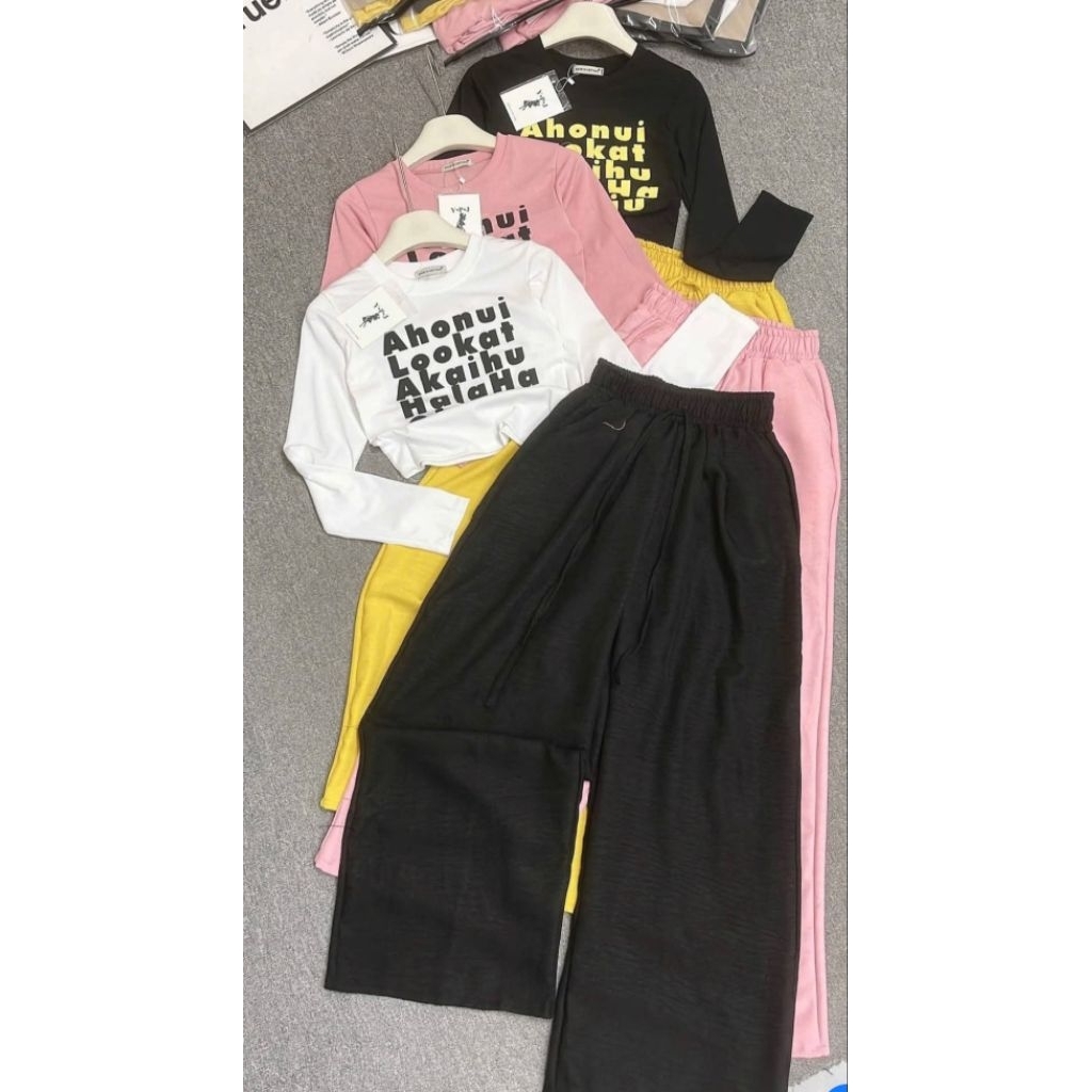 RẺ VÔ ĐỊCH Sét Bộ Siêu Xinh Áo Croptop Tay Dài Quần Suông Dài Hack Dáng