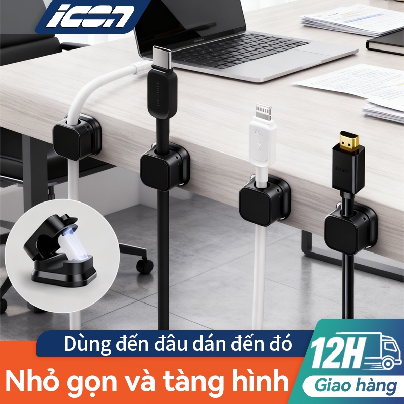 ICON Combo 12 Kẹp Giữ Dây Cáp Nam Châm - Kẹp Treo Dây Sạc Cố Định Dán Tường Gọn Gàng, Bảo Vệ Dây Điện Đa Năng