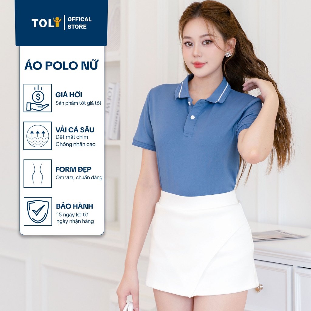 Áo Polo Nữ TOLI PLK12 - 6 Màu Phối Cổ Bo Độc Quyền - Form Vừa Dáng Ôm - Vải Cá Sấu Có Xẻ Tà