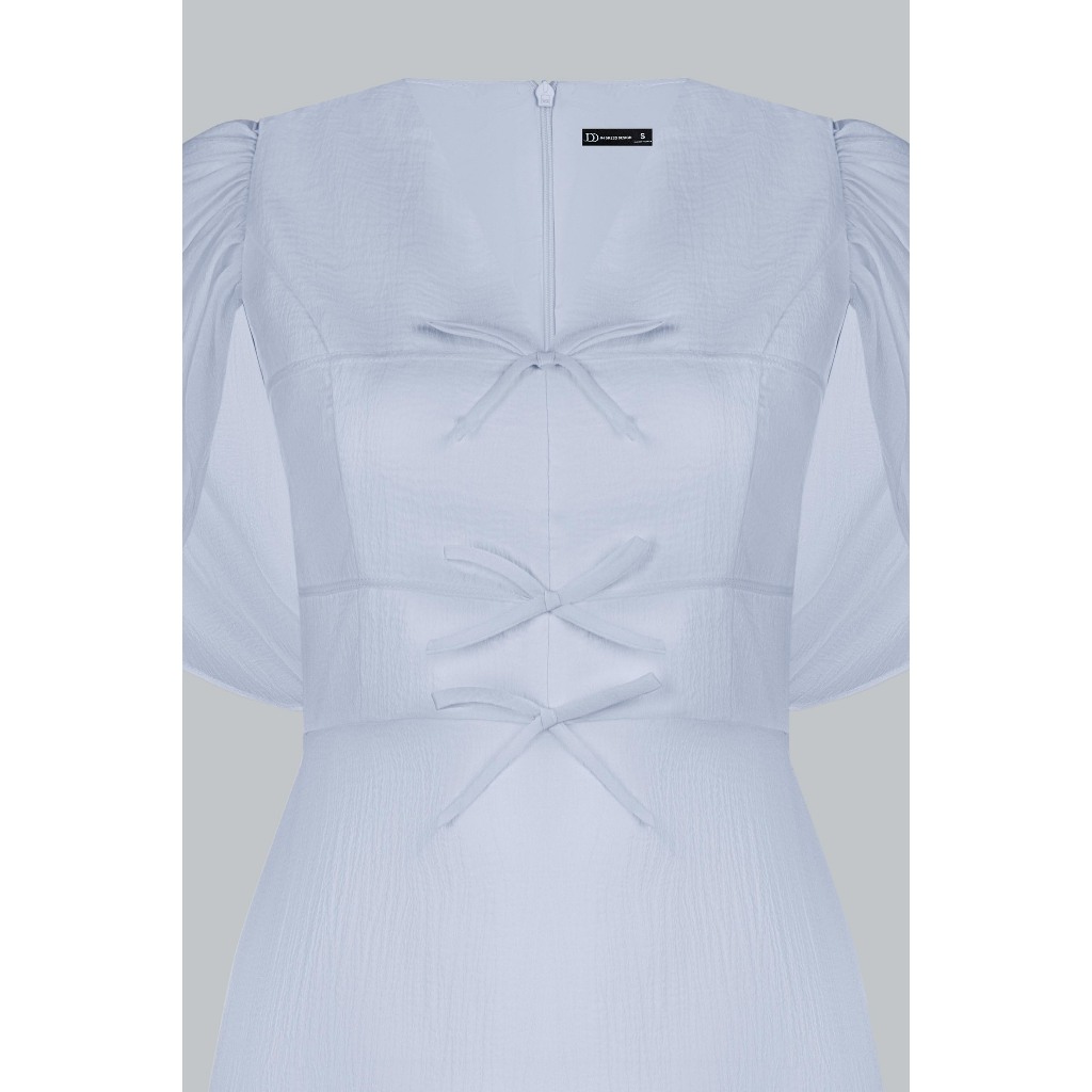 Đầm Xuân Hè Dài Cổ V Tay Choàng Nhún 1S12.2601. Đầm Midi Tơ Tay Sheer Đính Nơ Thanh Lịch Dự Tiệc Nhẹ, Hẹn Hò Thiết Kế JM