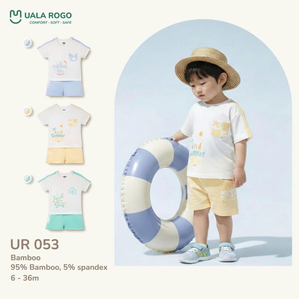 Bộ quần áo cộc tay cho bé Ualarogo 6 tháng - 3 tuổi vải Sợi tre Bamboo mềm mại thoáng mát UR 053