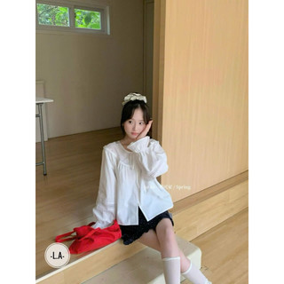 LOU BAE| (HÀNG QC SẴN) Áo Sơ Mi Nữ Tay Dài Cổ Tròn Chất Thô Boi Vintage