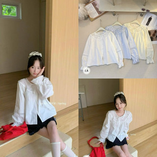 LOU BAE| (HÀNG QC SẴN) Áo Sơ Mi Nữ Tay Dài Cổ Tròn Chất Thô Boi Vintage