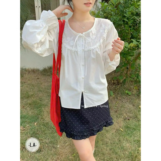 LOU BAE| (HÀNG QC SẴN) Áo Sơ Mi Nữ Tay Dài Cổ Tròn Chất Thô Boi Vintage