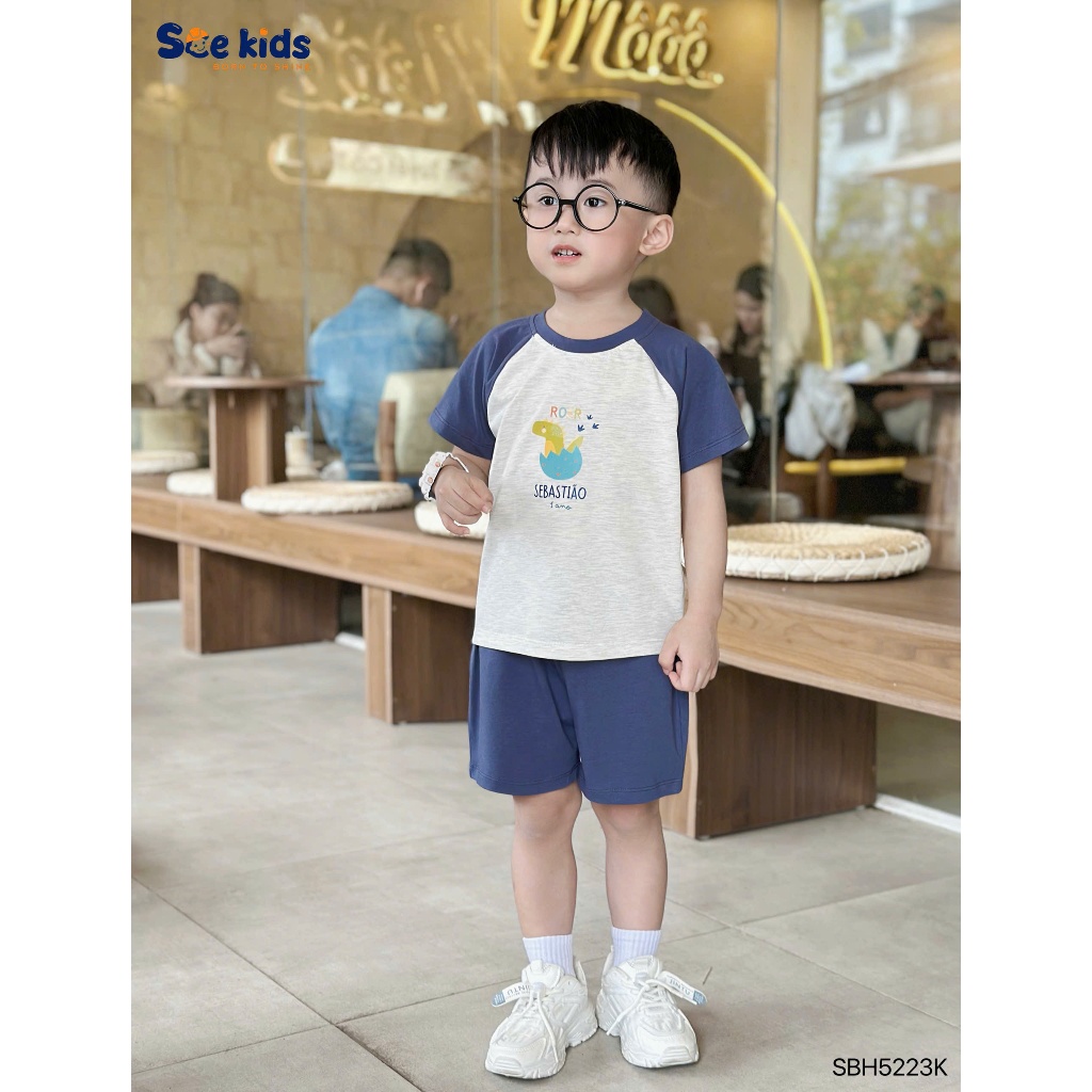 (Nhiều mẫu) Bộ cotton hoạ tiết cho bé, bộ thun basic cổ tròn bé trai cá tính