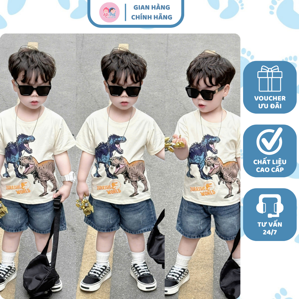 [À ƠI SHOP] E74- bộ cộc quần bò khủng long nâu xanh- a116.879