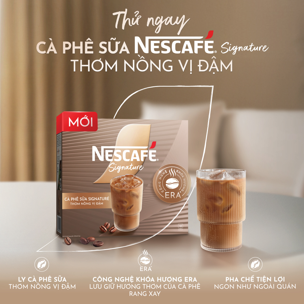 Combo 2 hộp Cà phê sữa NESCAFÉ Signature Hộp 10 gói THƠM NỒNG VỊ ĐẬM