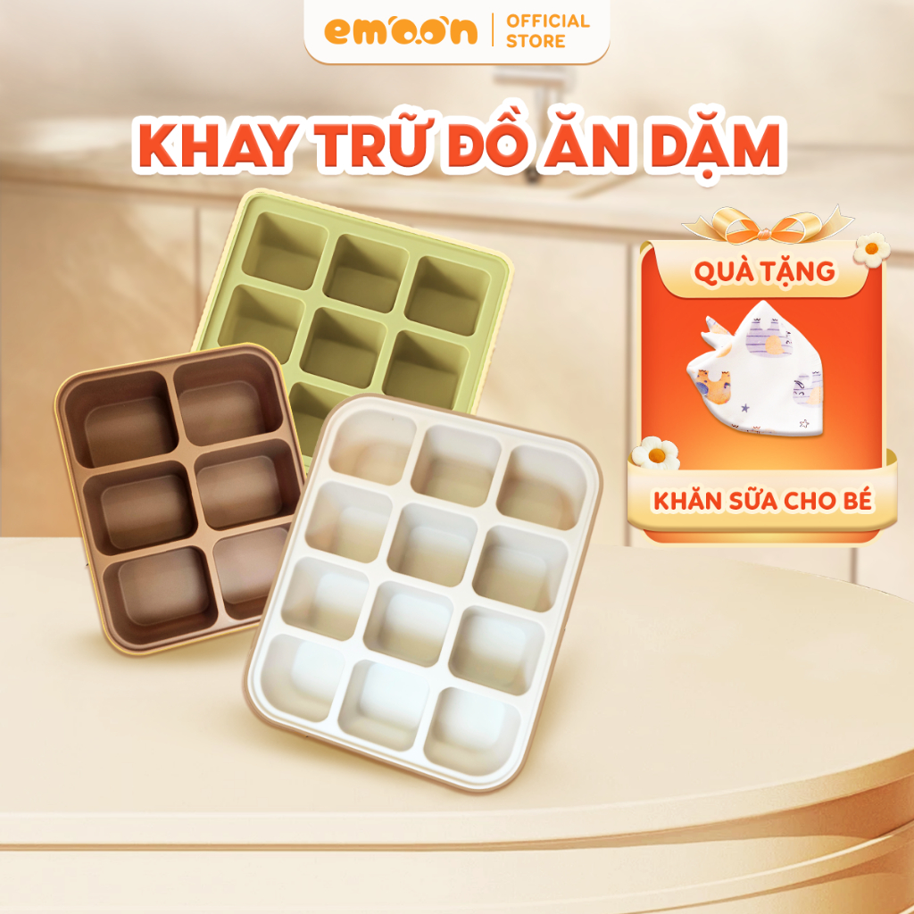 Khay trữ đồ ăn dặm Emoon chia ngăn thông minh, chất liệu silicone bạch kim an toàn cho bé