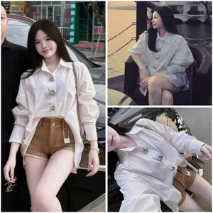 Áo Sơ Mi Trắng Thụng Cúc Xoắn Kim Loại Oversize From Rộng