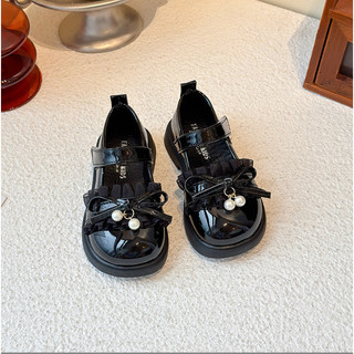 Size 23-30 Giày Búp Bê Da Bóng Nơ Ren Phối Nơ Dây Ngọc Cho Bé Gái K160