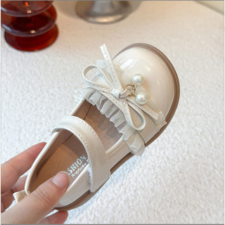 Size 23-30 Giày Búp Bê Da Bóng Nơ Ren Phối Nơ Dây Ngọc Cho Bé Gái K160