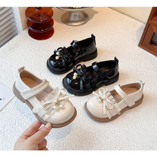 Size 23-30 Giày Búp Bê Da Bóng Nơ Ren Phối Nơ Dây Ngọc Cho Bé Gái K160