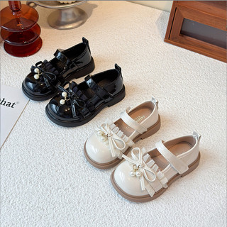Size 23-30 Giày Búp Bê Da Bóng Nơ Ren Phối Nơ Dây Ngọc Cho Bé Gái K160
