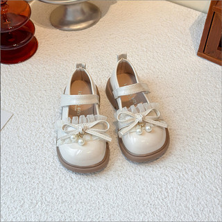 Size 23-30 Giày Búp Bê Da Bóng Nơ Ren Phối Nơ Dây Ngọc Cho Bé Gái K160
