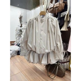 Váy Jum Kaki Mềm Cổ Tàu Cúc Bọc Gấu Bí Phồng Có Kèm Quần Bảo Hộ Dài Tay
