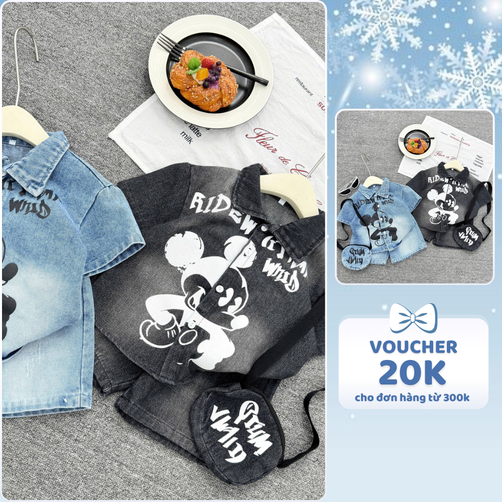 [À ƠI SHOP] E65- bộ sơ mi bò mickey trắng ridew- a108.325